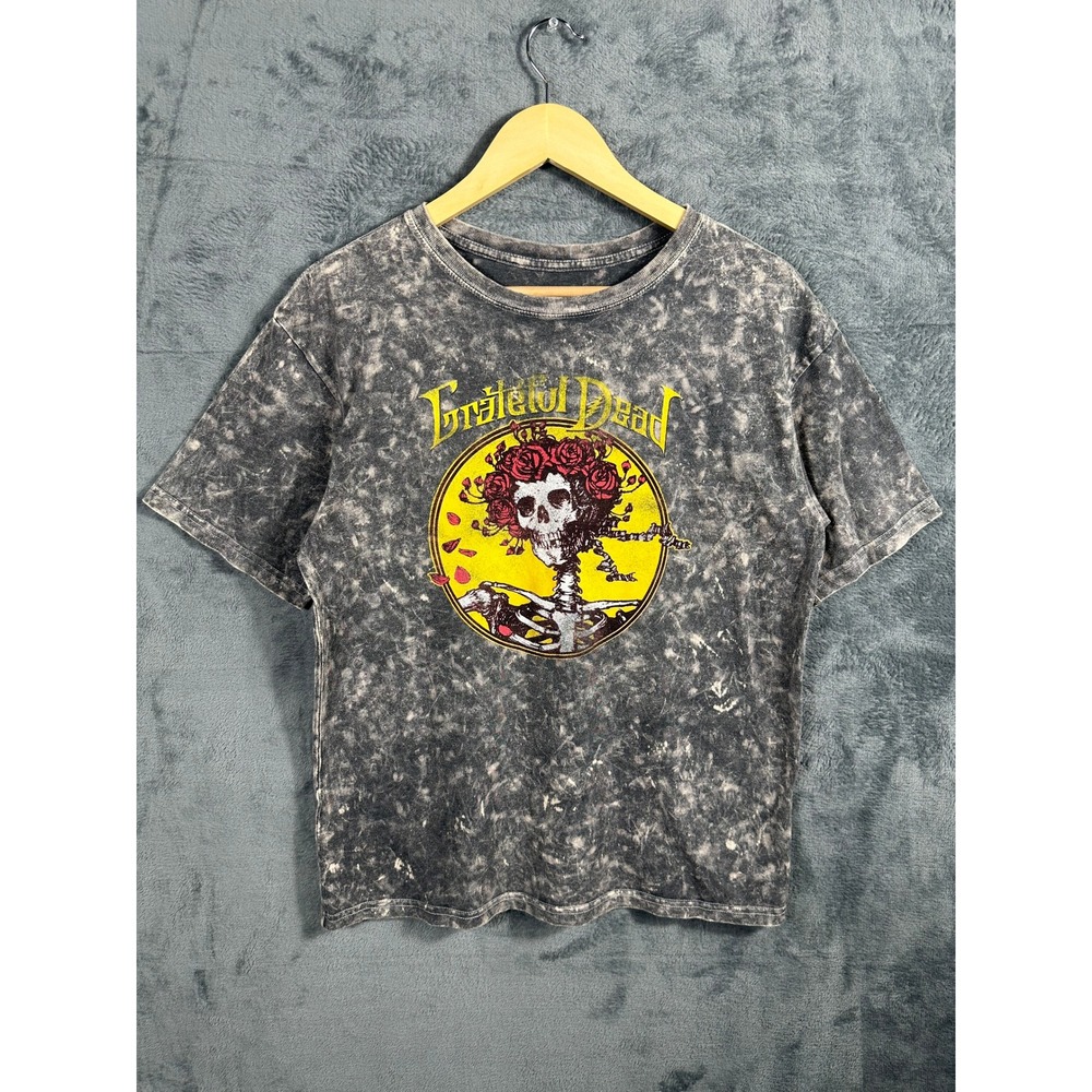 Grateful Dead Bertha Skull Roses Acid Wash Graphic T-Shirt Grey Mens Large